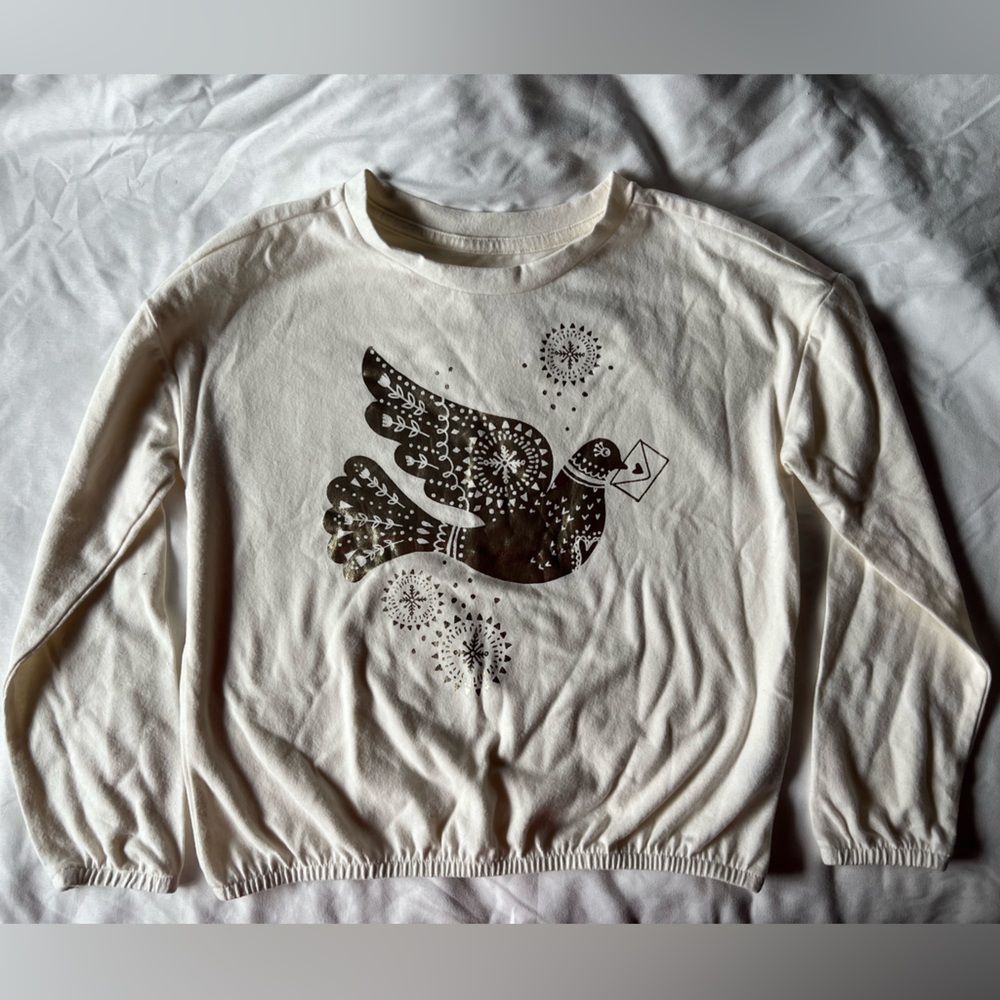 Gymboree Girls Off-White Long Leeve T-shirt with a Golden Dove
